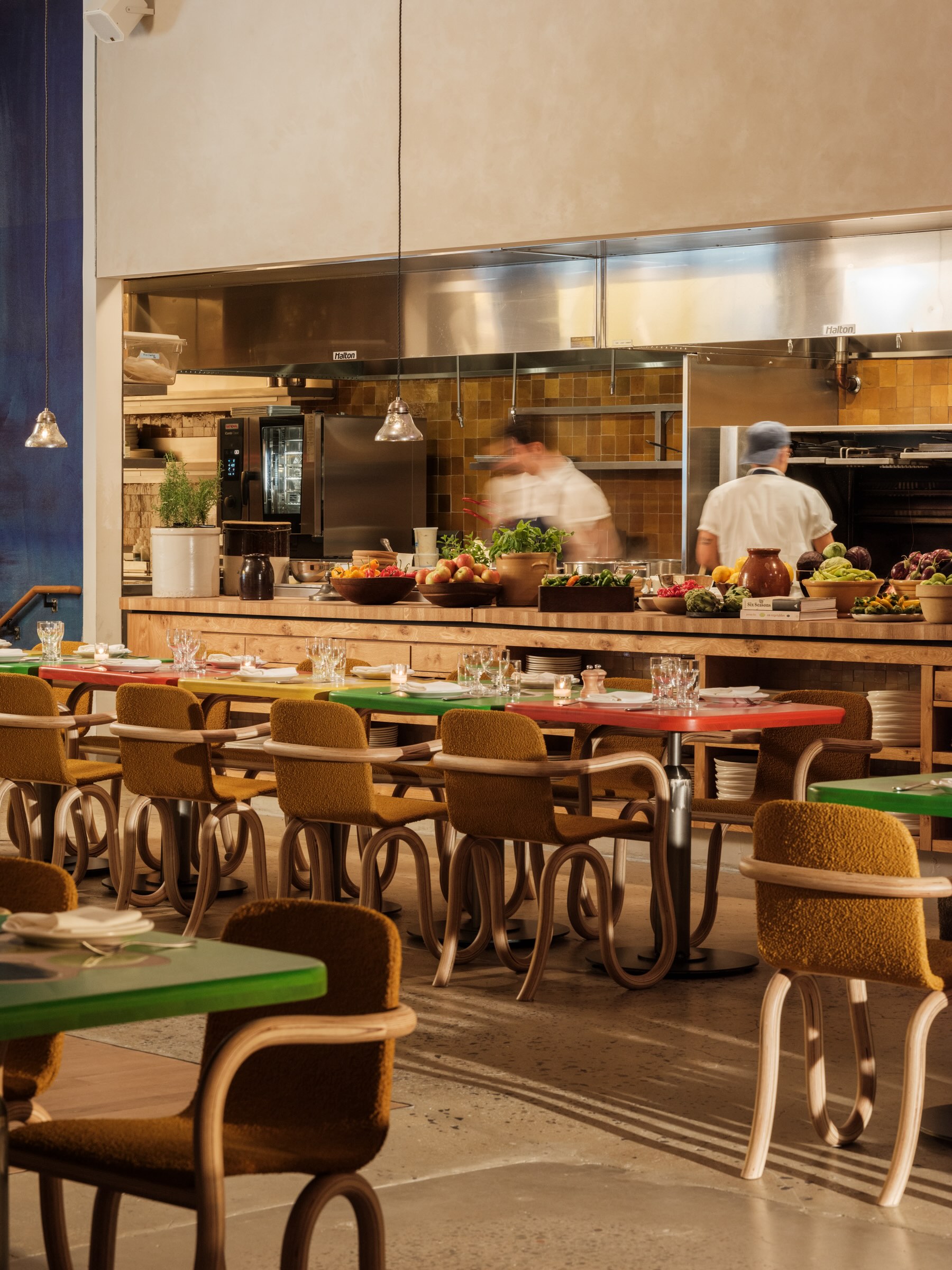 Chefs at work in the open kitchen