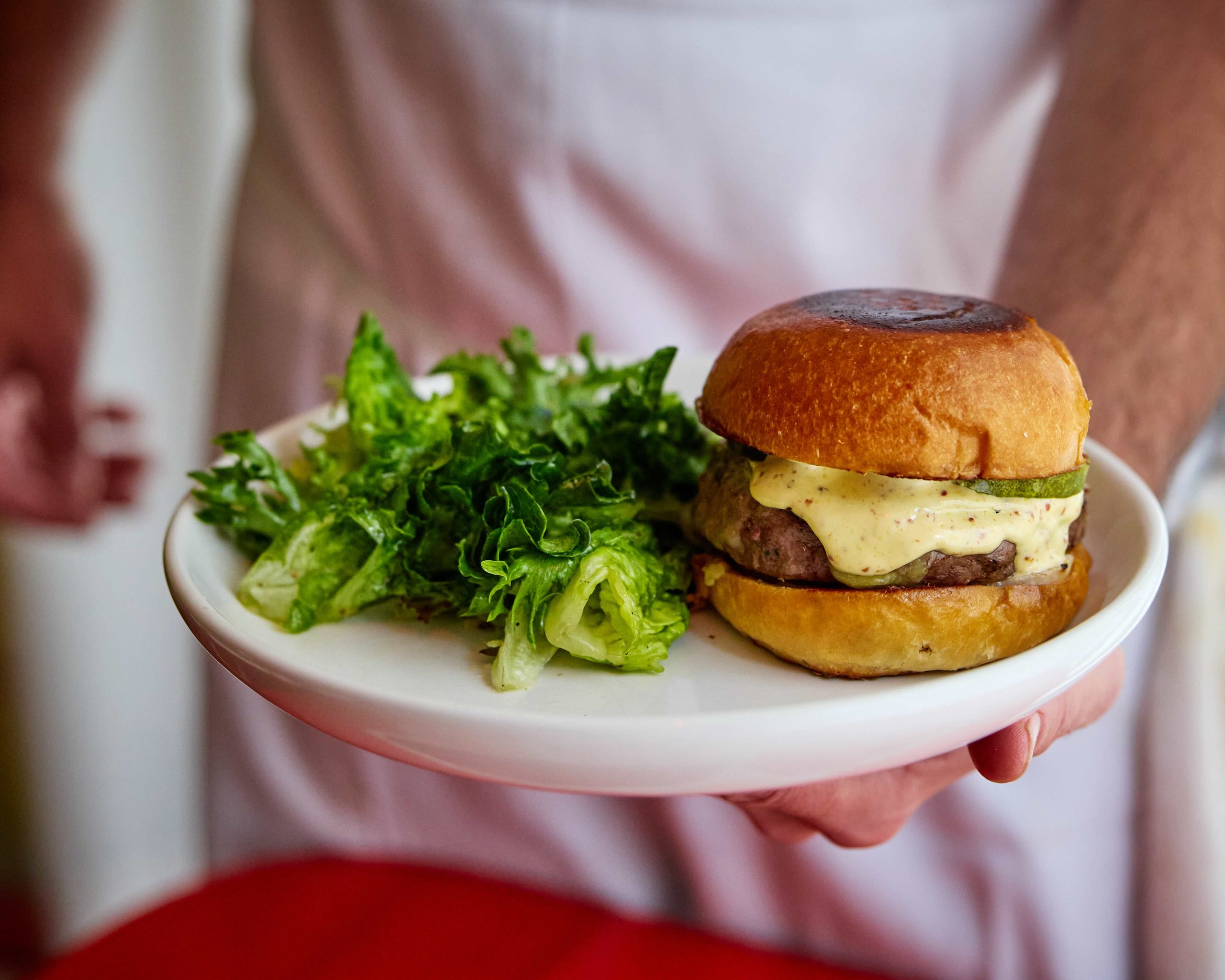 Dry aged burger on a plate
