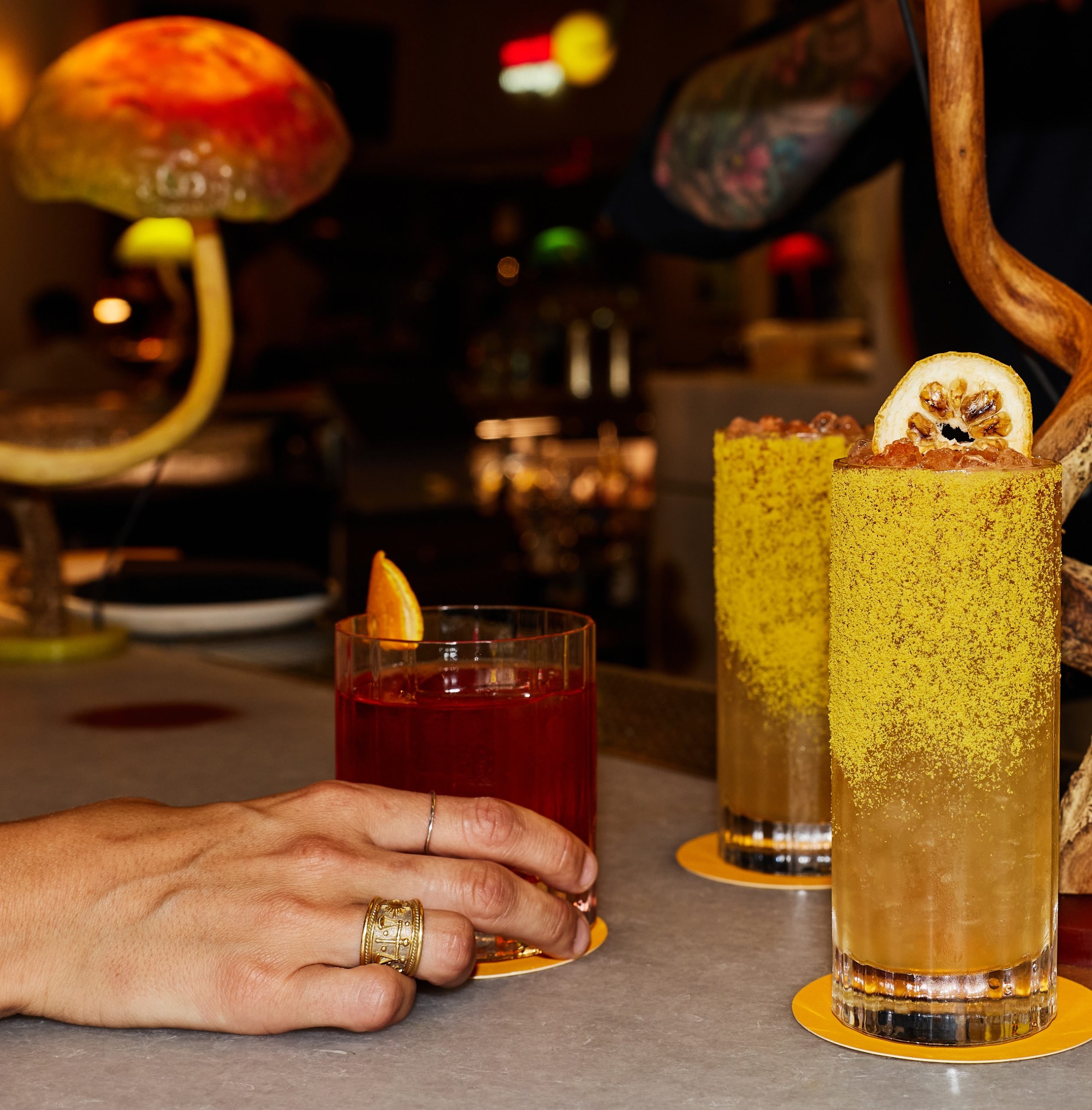 Cocktails on the bar at Manuela NY