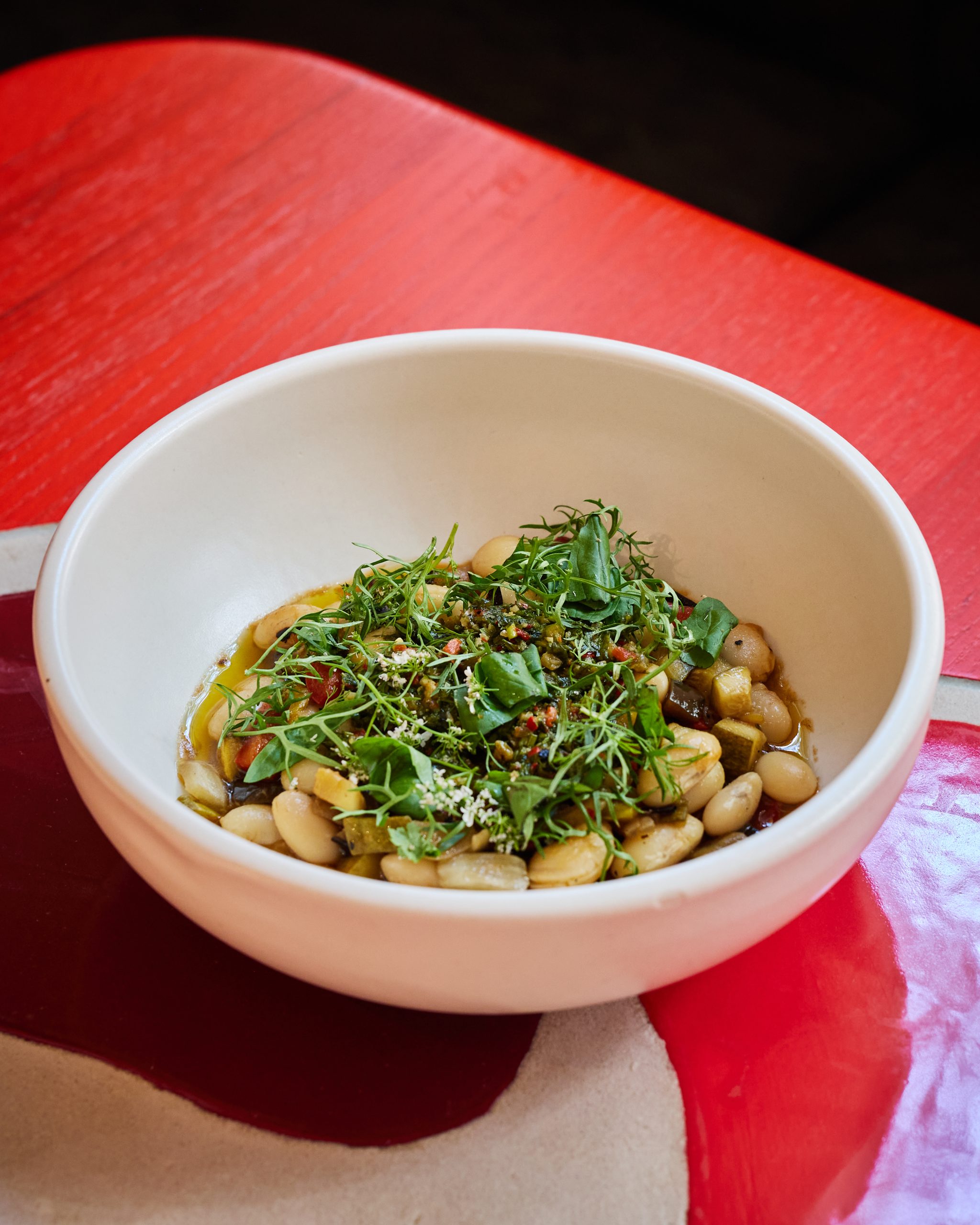 Butter beans with grilled vegetables ratatouille and market herbs, Manuela NYC