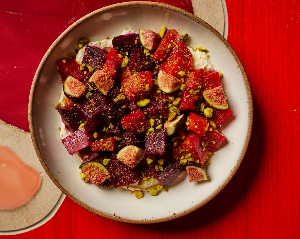 Roasted beets with figs and toasted pistachios