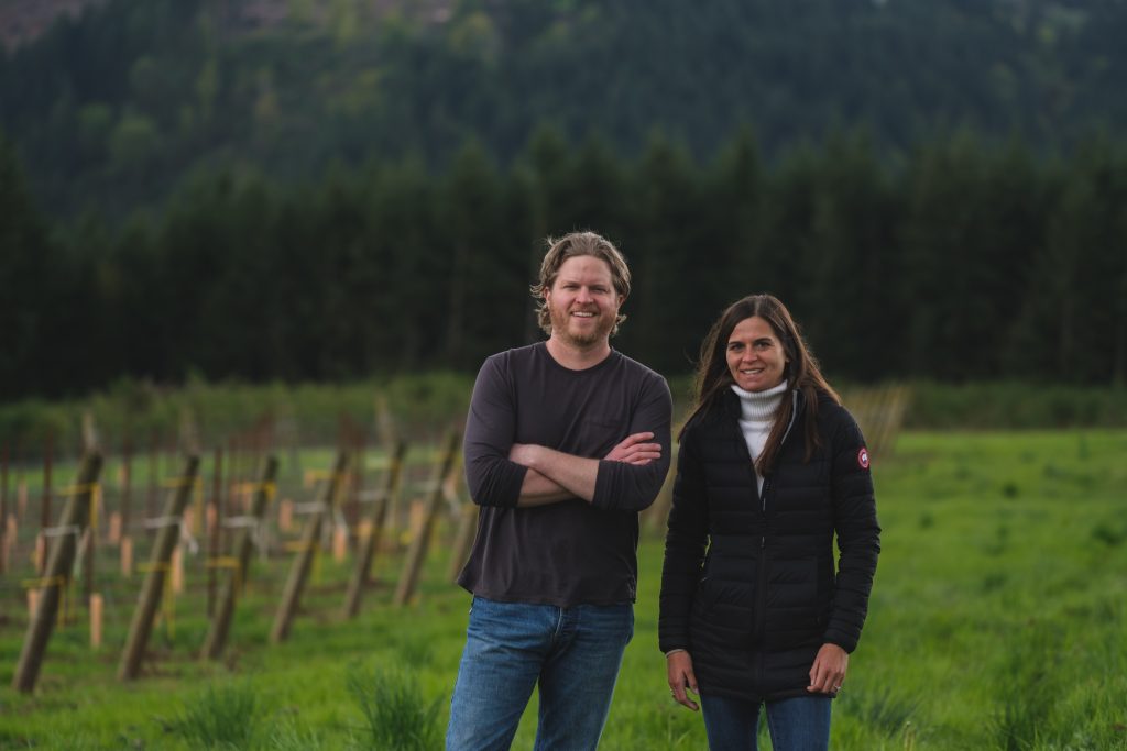 Audeant Wines founders at their vineyard in Oregon’s Willamette Valley