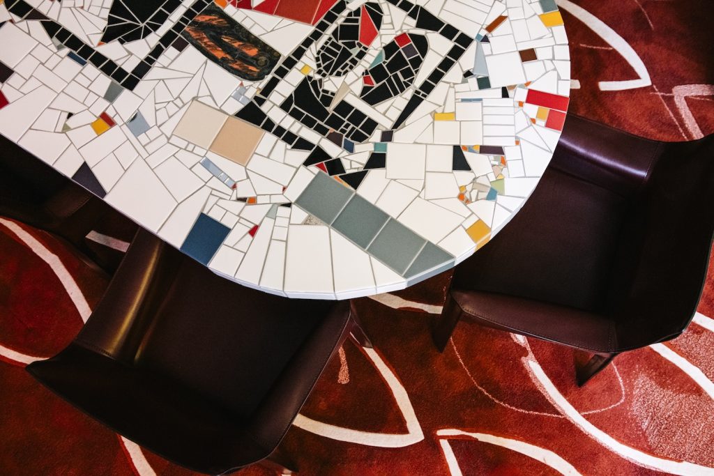 Rashid Johnson curved table in Manuela NY