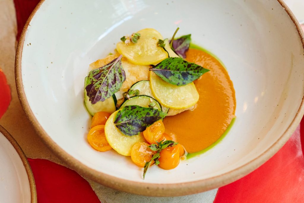 Close up of seared fluke with butternut squash on restaurant week menu